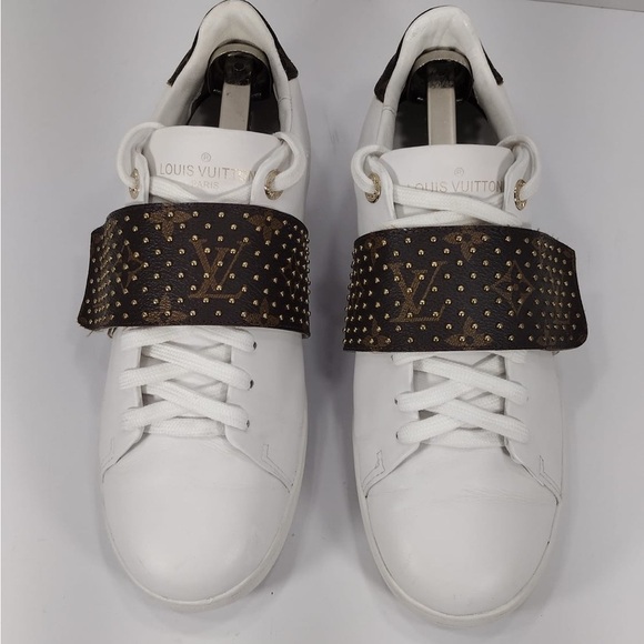 Louis Vuitton White Sneakers with Brown Strap size 8 pre owned Exellent Con - Picture 1 of 16